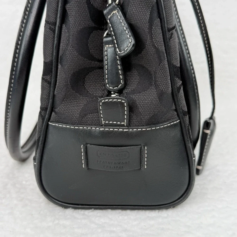 Coach Limited Edition Signature Black Jacquard Leather Satchel 6097 Logo Handbag